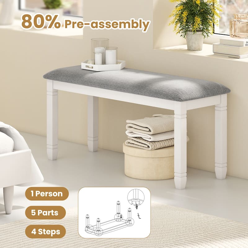 Grey Upholstered Bedroom Bench with Rubber Wood Legs and Padded Seat for Entryway or End of Bed - 40.5" x 16" x 20"