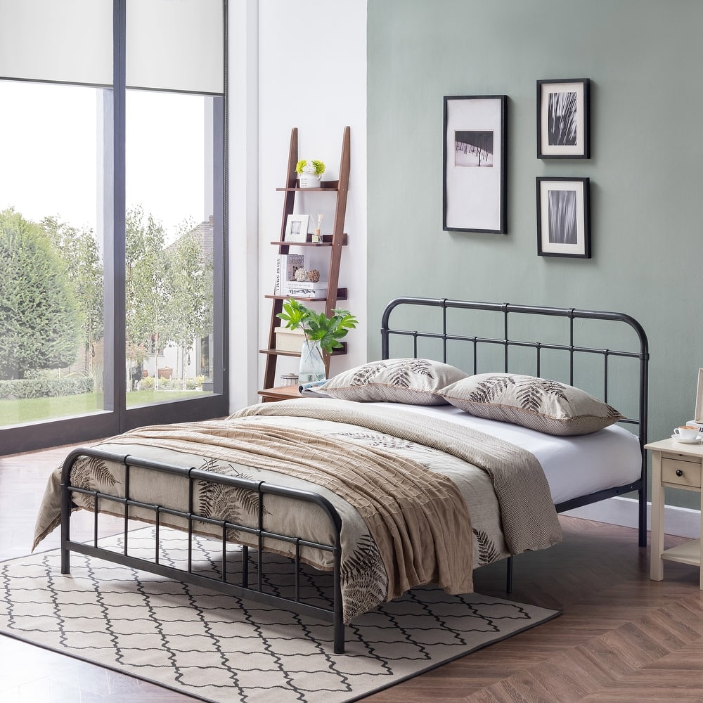 Christopher Knight Home - Aurelio Iron Platform Bed Frame with Rounded Corner Headboard and Footboard