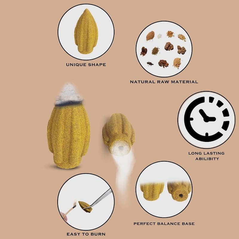 Aakriti Natural Waterfall Backflow Cones for Meditation, Aromatherapy - 100 pcs