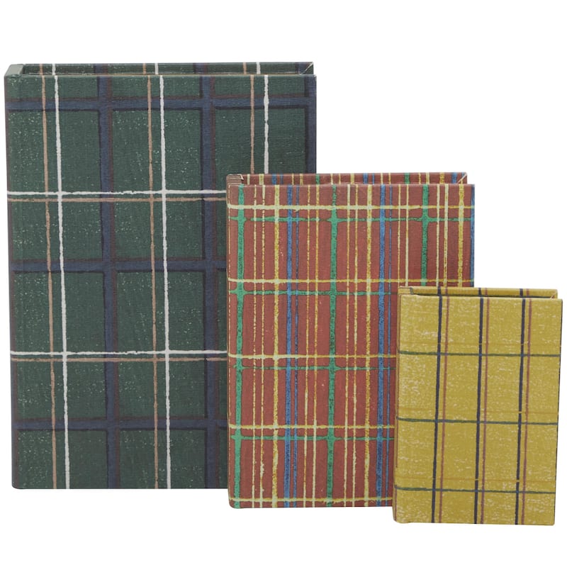 Faux Storage Book Decorative Box - Set of 3 Dark Brown, Gray, Cream, Beige, Multi Colored, Blue, White - Roche River Decor