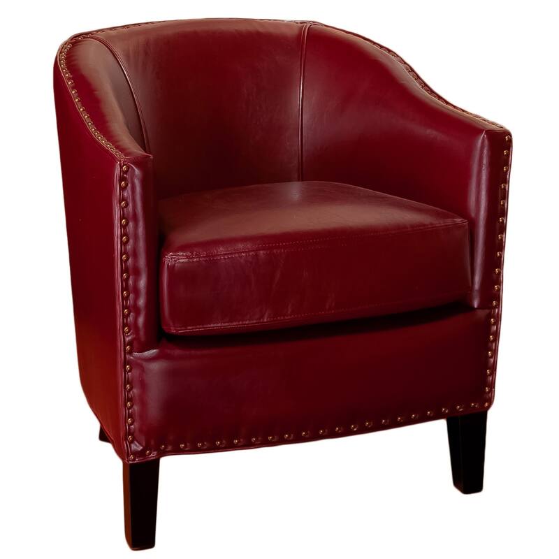 Roomfitters Faux Leather Club Chair with Nailhead Trim, Comfortable Cushioned Accent Armchair for Living Room Seating