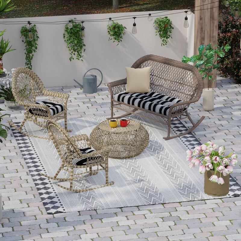 Outdoor Wicker Cushion Set for Bench and 2 Seats - 18'' L x 44'' W x 4'' H - Reeder Black