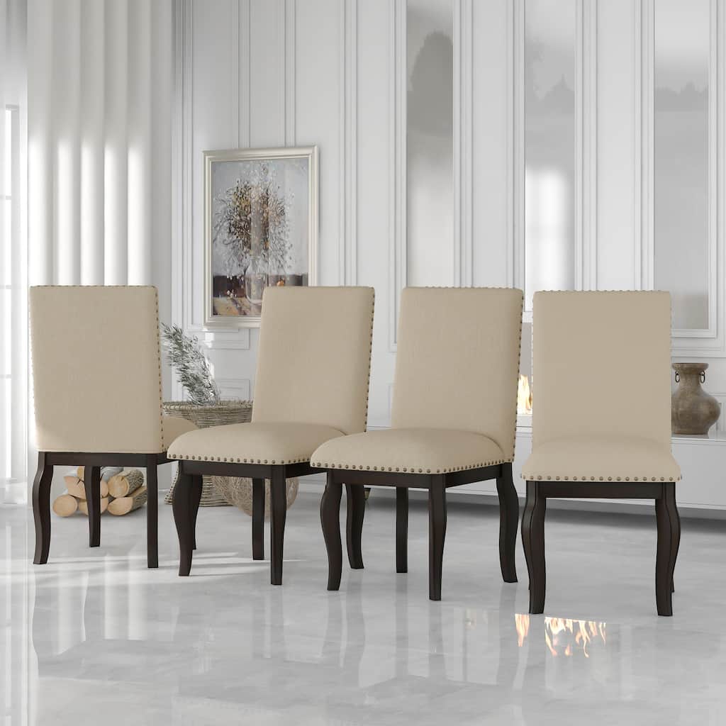 Modern Set of 4 Dining Chairs with Upholstered Fabric and Nailhead Trim for Dining Room and Living Room