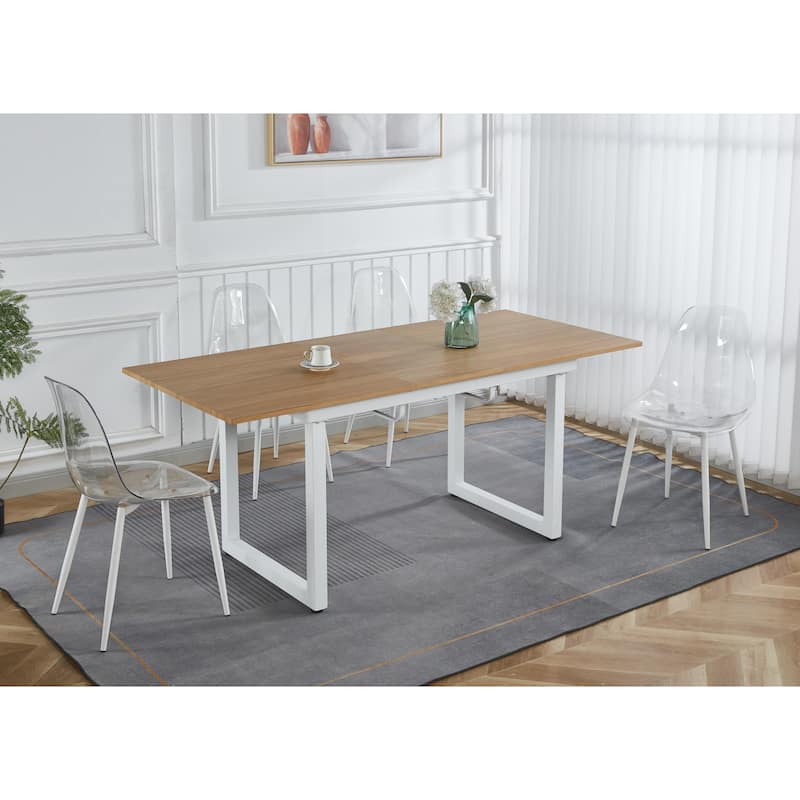 Extendable Square Dining Table for 6-8 Person, Kitchen Table with MDF Top & Metal Legs, Perfect for Garthering Family Party