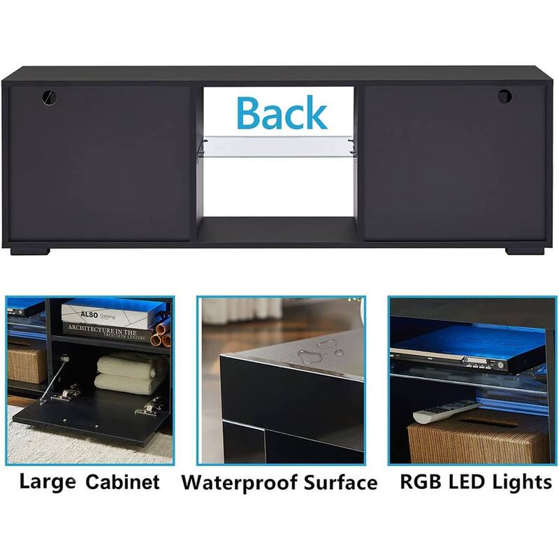 Modern LED TV Stand Media Console with LED lights, High Glossy - 51L*14W*16Hinch