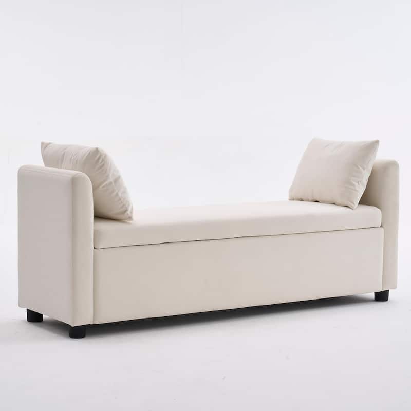 Velvet Storage Bench for Bedroom,End of Bed Bench for King Size Bed, Modern Upholstered Long Ottoman Bench for Entryway - 55" Wide - Ivory