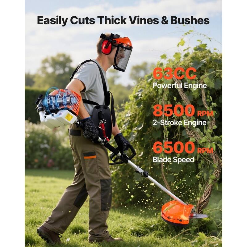 63CC Gas Hedge Trimmer 5-in-1 Multi-Function Pole Saw Brush Cutter Lawn Edger - Hedge Trimmer: 92.5 x 11 x 11.8 in
