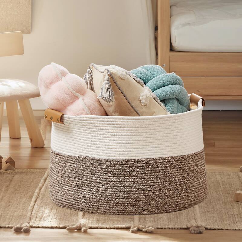 VECELO Large Round/Rectangle Blanket Storage Baskets,Toy Storage Organizing with Handle - 1 PACK Gradient Yellow