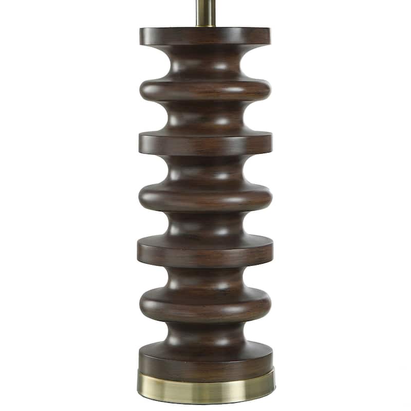 Walnut Ridge Table Lamp - Fishbone Polyresin and Aged Brass Body - Heathered Brown Shade