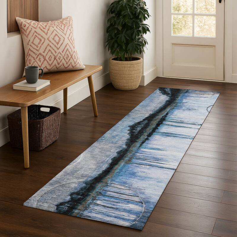 Premium Washable Super Soft Contemporary Melt Mayfield Rug - Blue - 2'3" x 7'6"