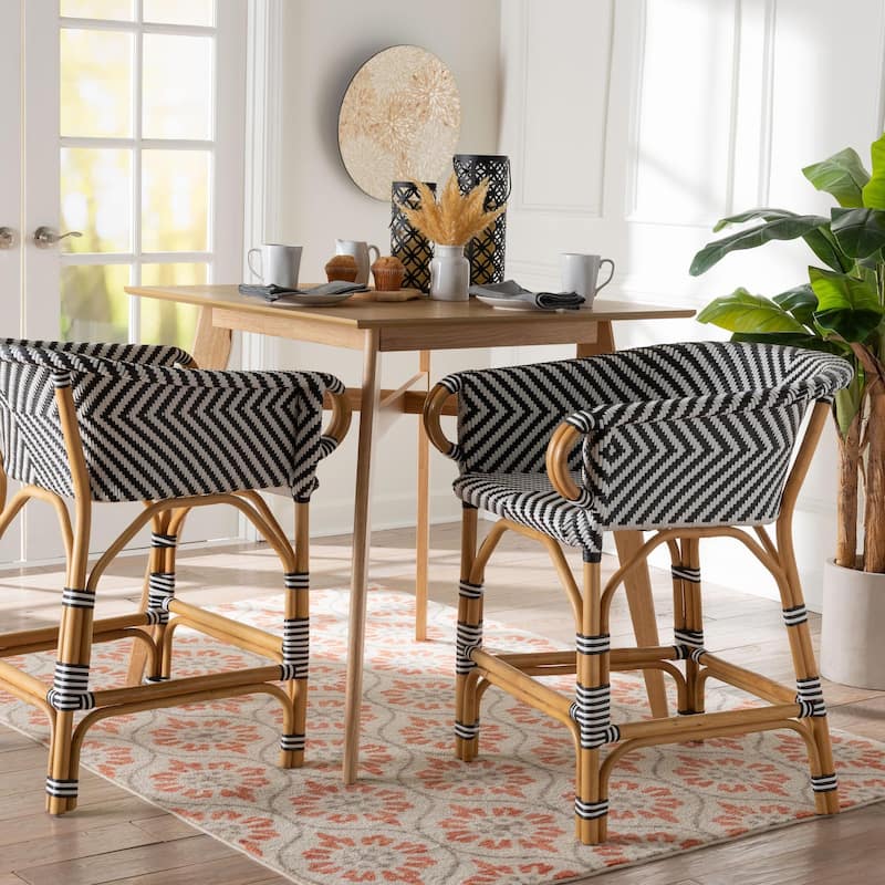 Max Rattan Bistro Counter Stool - Handwoven Cafe-Style Accent Seating with Backrest For Kitchen Island or Indoor/Outdoor Lounge