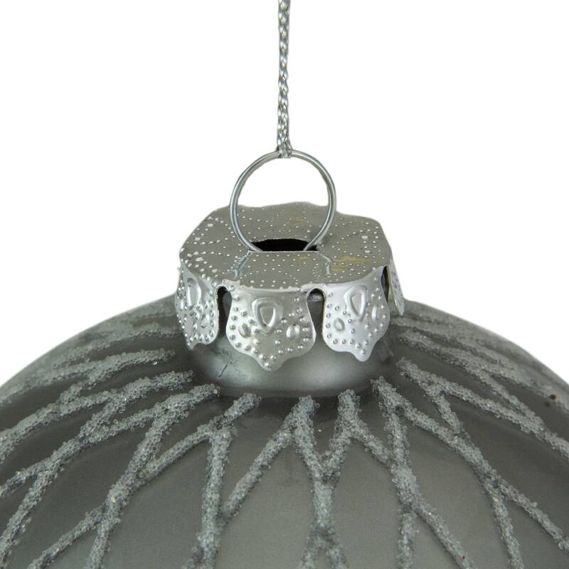 4" Gray Diamond Pattern Christmas Ball Glass Ornament