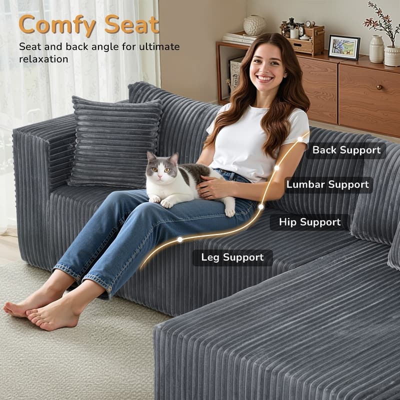 Modular Plush Sofa, All-Foam No Springs, Space-Saving for Living Room
