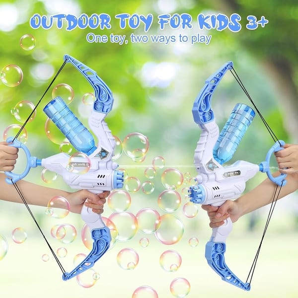 slide 2 of 9, 2 in 1 Light Up Bubble Water Blaster, Bow & Arrow, Outdoor Kids Toys - with 4 Bubble Solution with 4 Bubble Solution