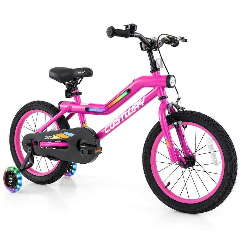 Costway 16" LED Lighted Kids Bike with Adjustable Seat Coaster Brake - See Details - Pink