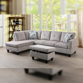 StarHomeLiving light Grey Left Facing Line Sectional Sofa 2 pieces Set