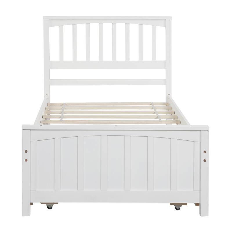 Twin Size White/Gray Platform Bed with Trundle, Solid Pine Wood, Minimalistic Design