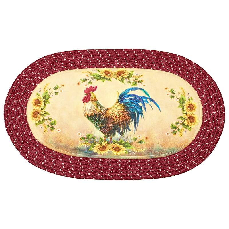 Rooster & Sunflowers Slip-Resistant Braided Kitchen Runner Rug