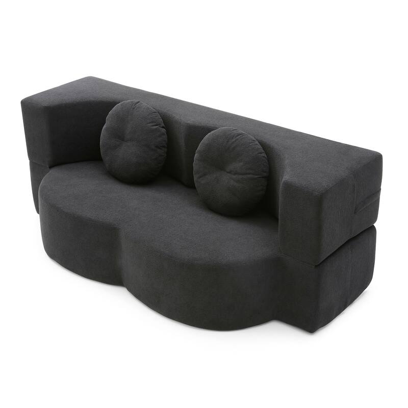 2-in-1 Convertible Folding Sofa Bed Lychee Velvet Futon Loveseat Couch