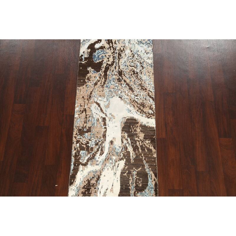 Wool/ Silk Vegetable Dye Oriental Abstract Runner Rug Hand-knotted - 2'7" x 9'10"