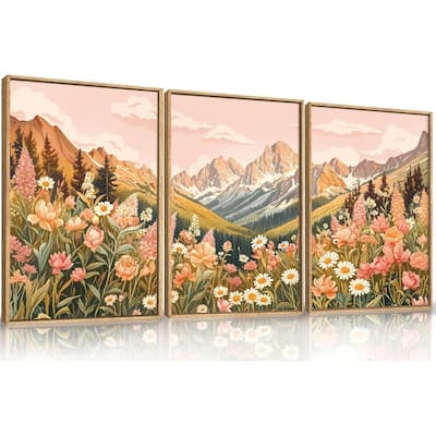 Pink Flower Wall Decor, Nature Wildflower Wall Painting