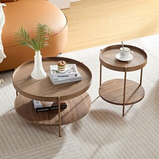 2-Piece 2 tier Round Nesting Coffee Table Set - Walnut - Bed Bath ...