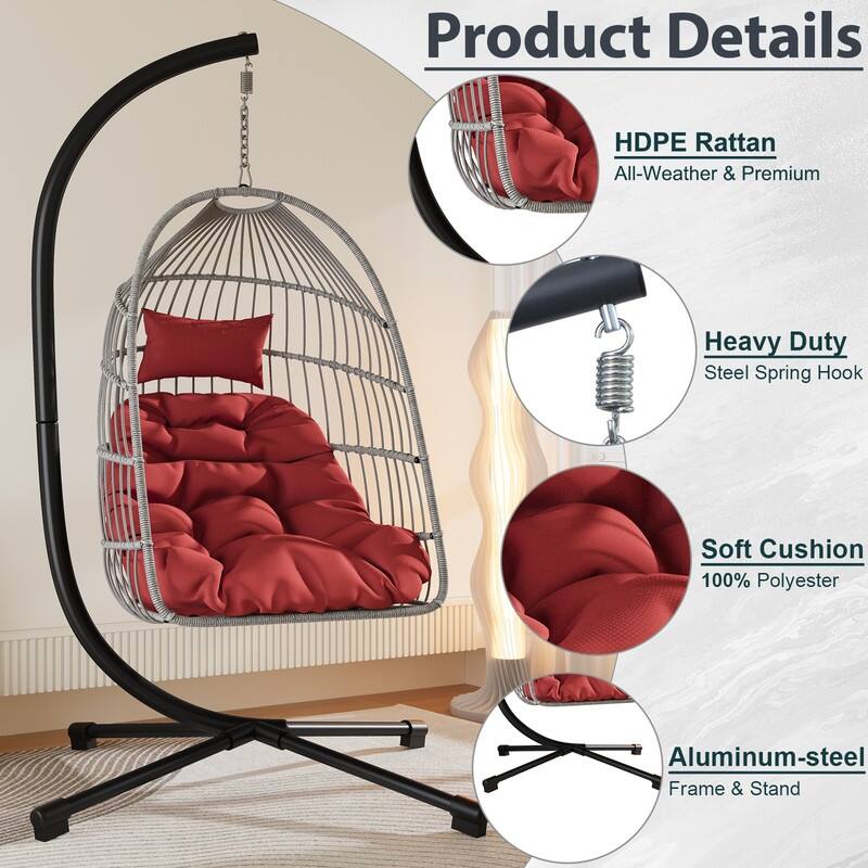 Hanging Egg Chair with Stand - Patio Swing Seat, Space-Saving Design