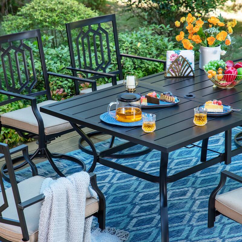 MAISON ARTS Steel 7-piece Outdoor Dining Table and Swivel Chair Set with Cushions