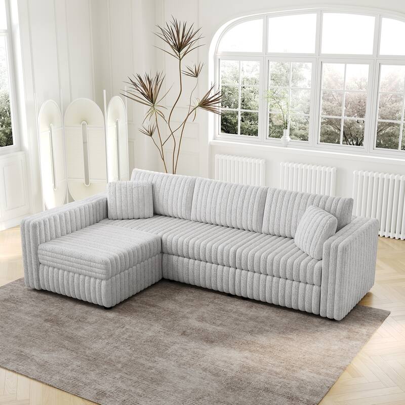 106.3" Soft L-shaped 4-Person Modular Sofa, Light Gray, Metal Frame