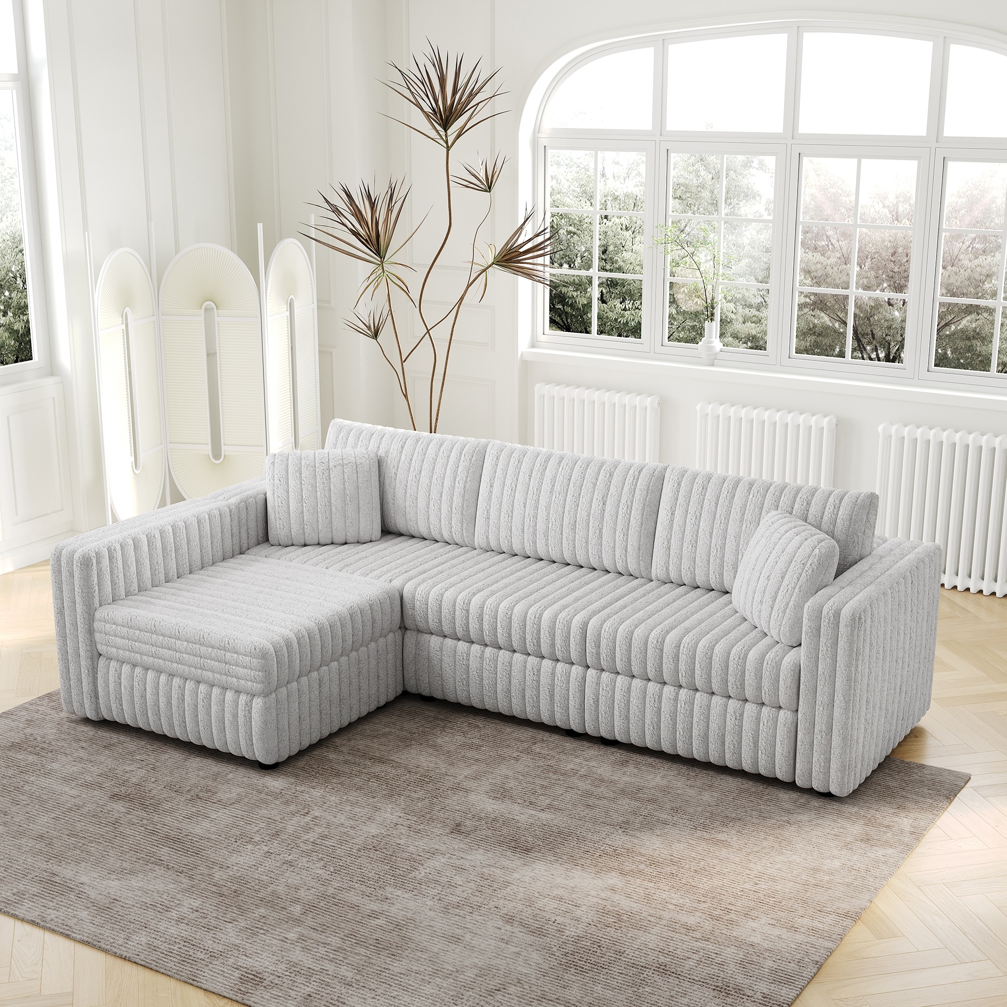 Soft Rabbit Plush Modular Sectional Sofa Upholstered L Shaped Sofa Couch with Chaise Lounges