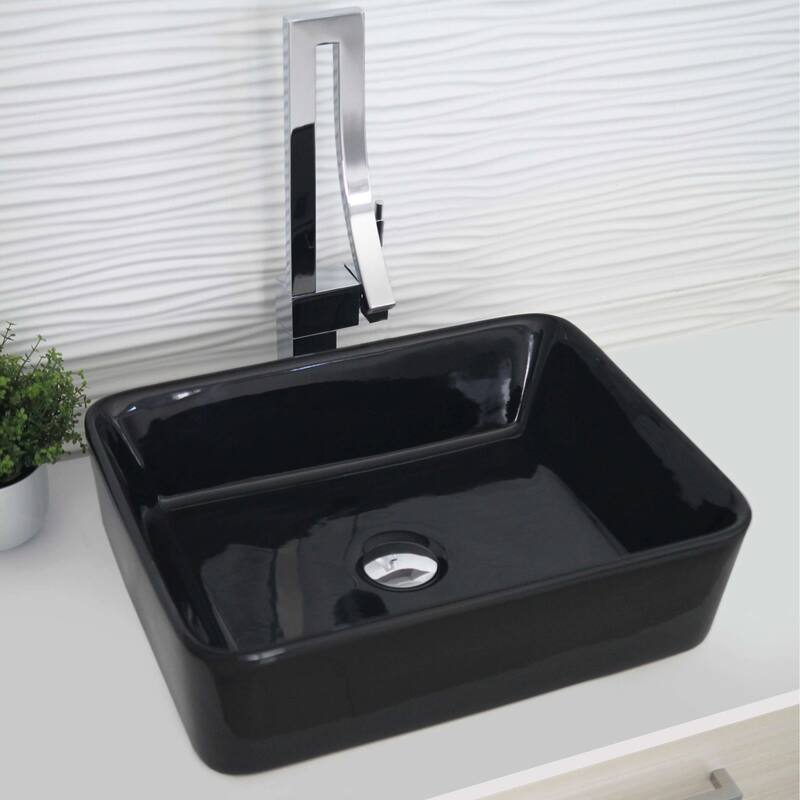 STYLISH Porcelain Rectangular 18 3/4-inches Top Mounted Ceramic Vessel Bathroom Sink - 18.75" x 14.5" x 5.25"