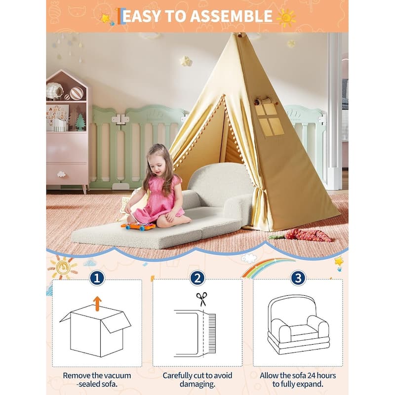 2-in-1 Comfy Toddler Couch, Convertible Sofa for Girls and Boys