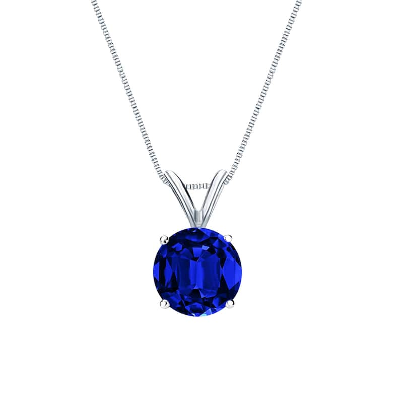 Auriya 14K Gold Lab Grown Gemstone Blue Sapphire Pendant Round 0.20 to 1.00 ct. tw. 4-Prong Basket - 0.75ct. tgw. - White