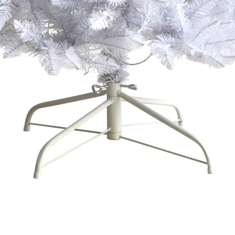 8’ Slim Snow White Artificial Christmas Tree, Warm Clear LED Lights - 8 Foot