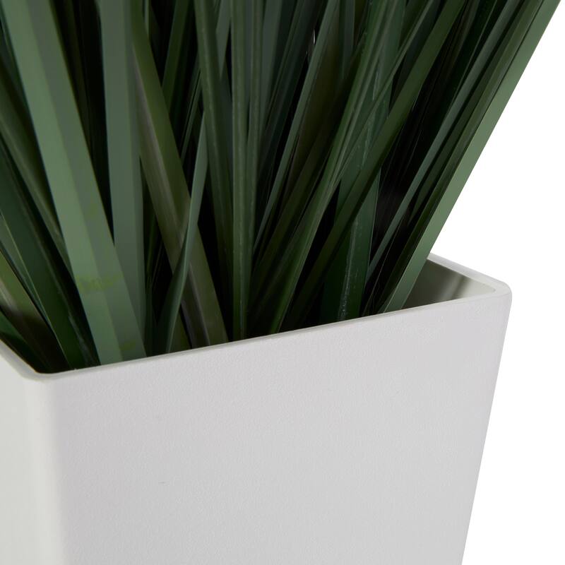 Green Faux Foliage Onion Grass Artificial Plant with White Plastic Pot