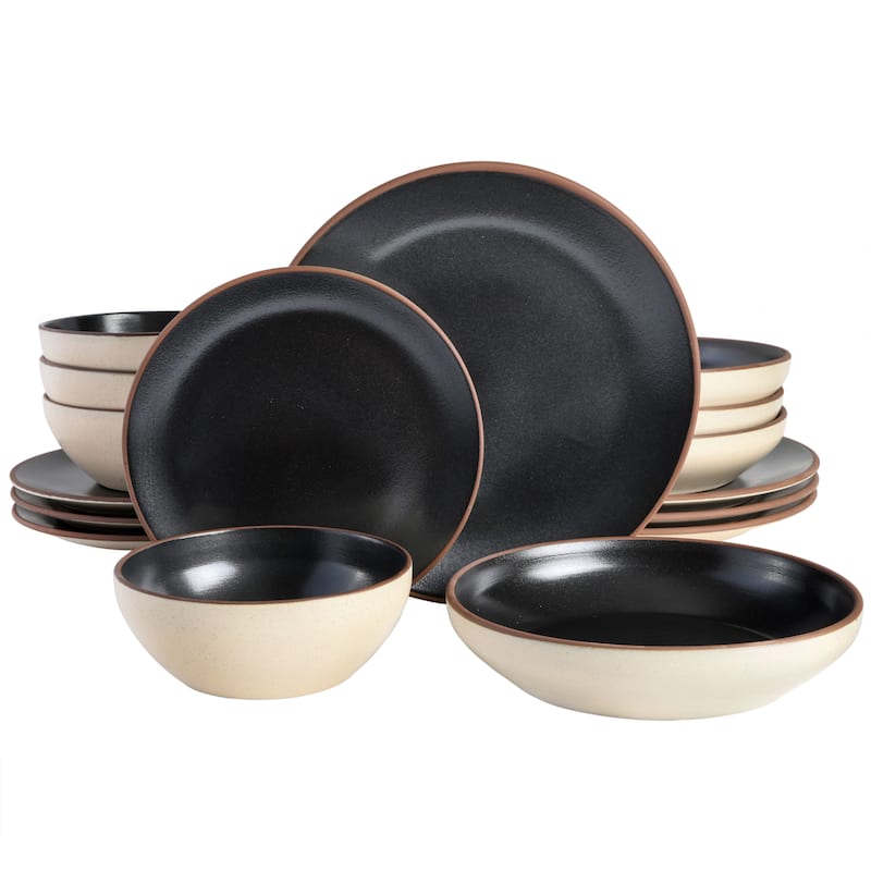 Gibson Elite Contempo Classic 16-Piece Double Bowl Dinnerware Set - Black