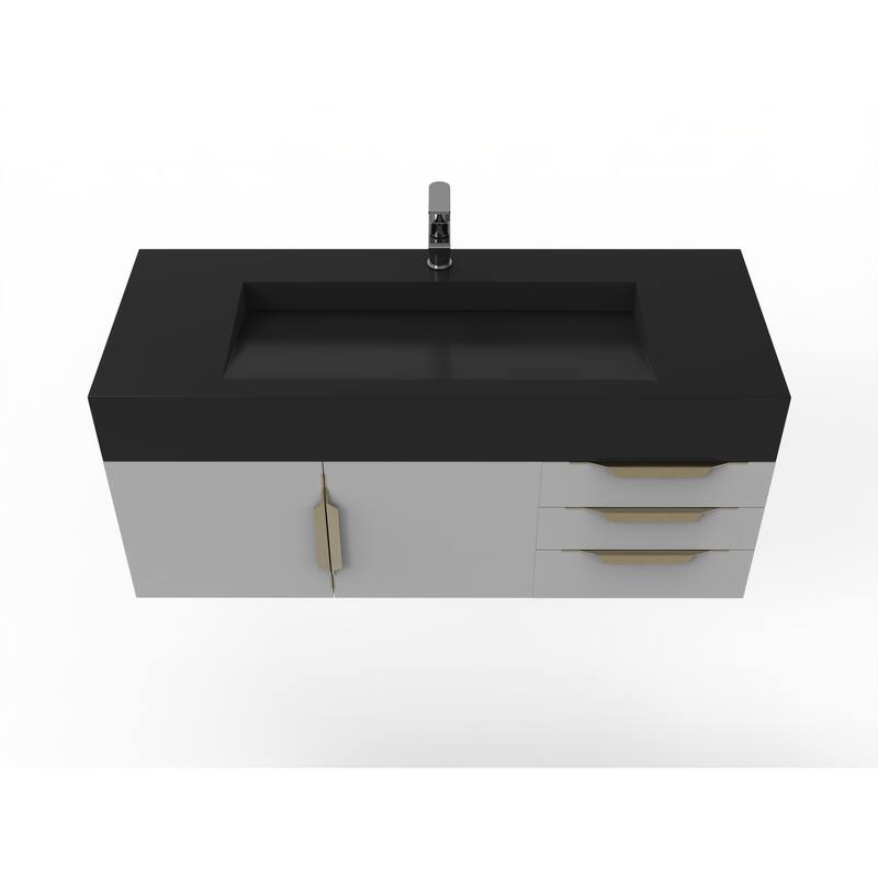 Nile 48" Wall Mounted Bathroom Vanity Set w/ Black Top