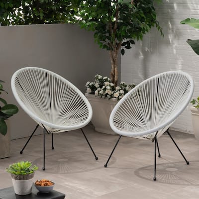 Anson Outdoor Steel Chairs w/ Hammock Rattan Seating (Set of 2) by Christopher Knight Home