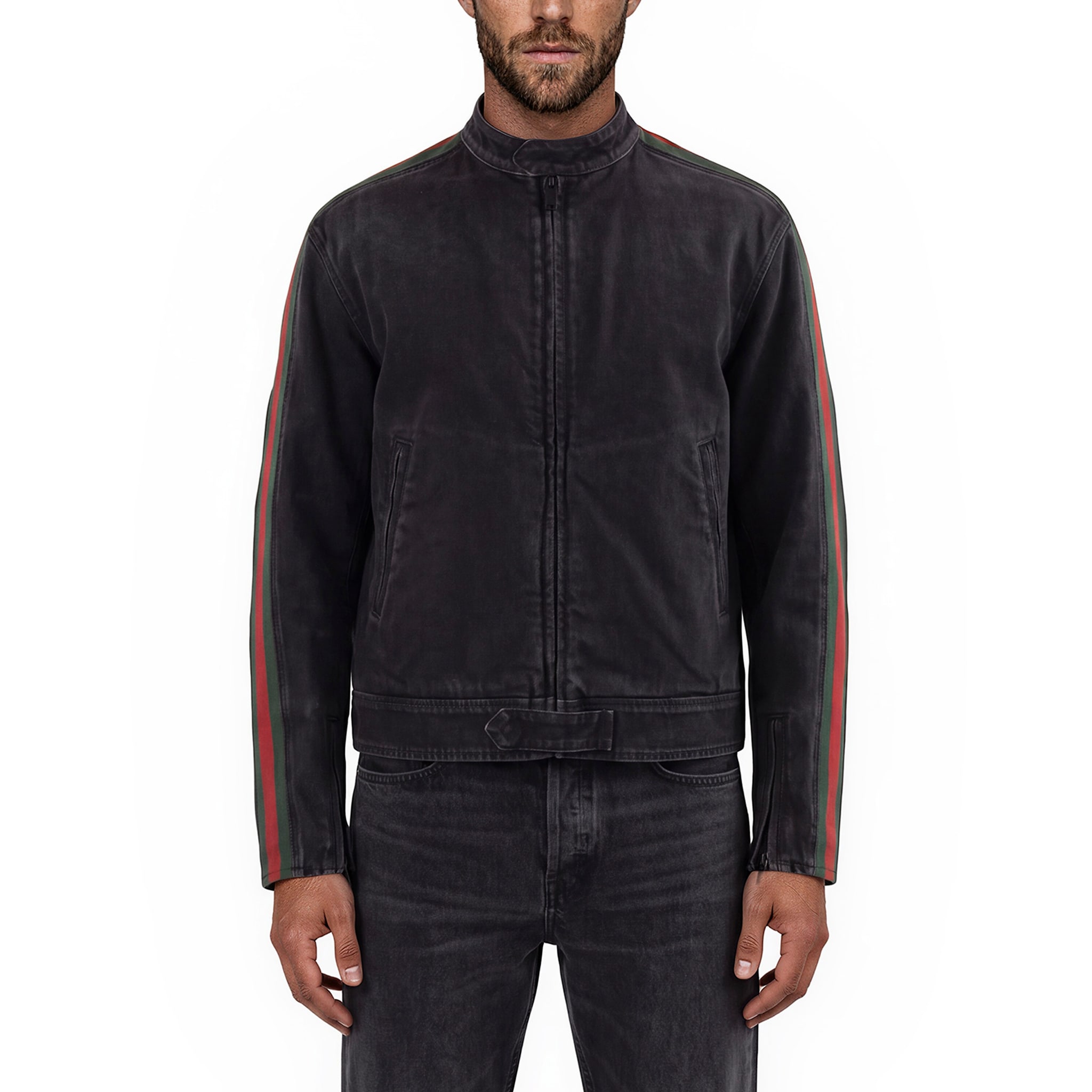 Gucci Men's Cotton Denim Biker Jacket with Web