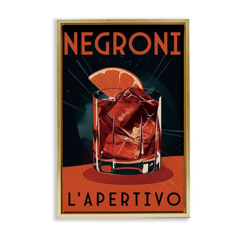 Stupell Vintage Midcentury Negroni Drink Framed Floater Canvas Wall Art Design By Andreas Magnusson - 21 x 31 - Gold