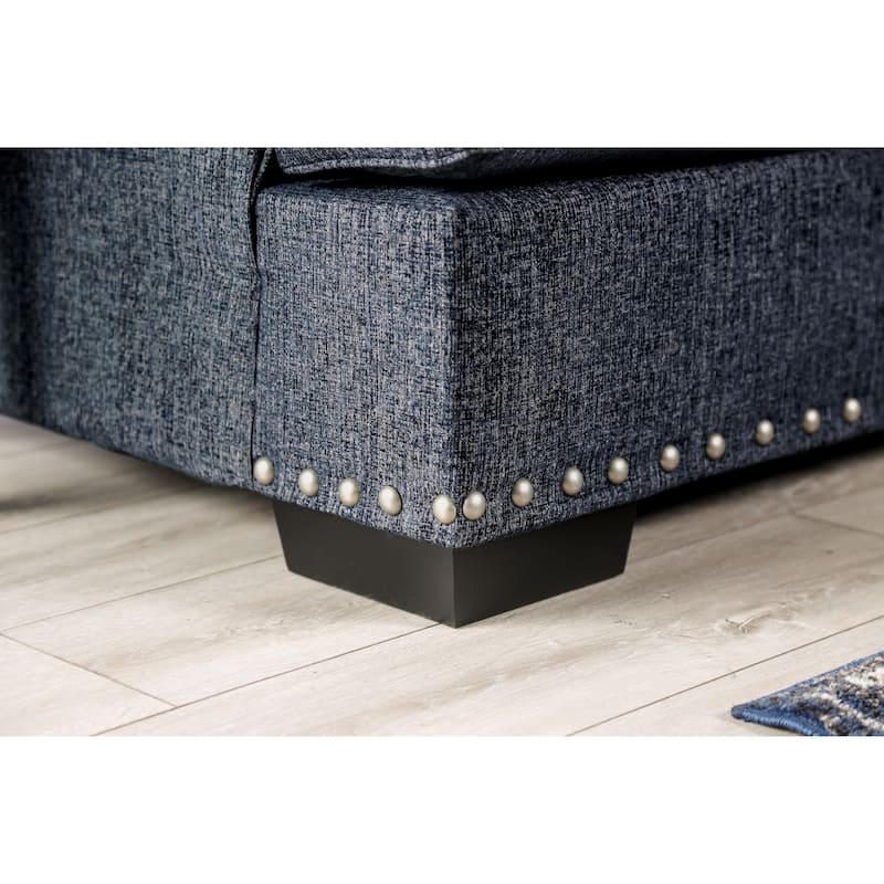 Davi Transitional Linen-like Padded Nailhead Trim Loveseat with Pillows by Furniture of America
