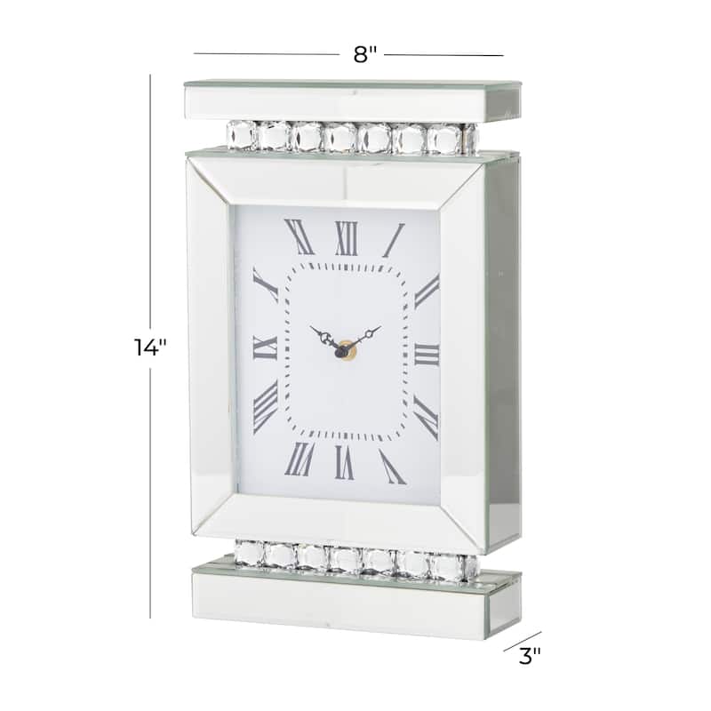 Glass Mirrored Clock with Crystal Embellishments - Silver - Roche River Decor - 3"W x 8"L x 14"H
