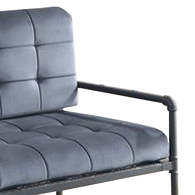 Loveseat with Tufted Velvet Seat and Metal Frame, Grey