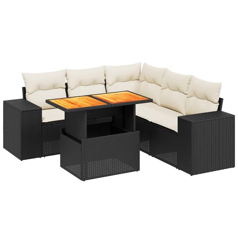vidaXL Patio Sofa Set with Cushions Sofa Modules Outdoor 6 Piece Poly Rattan - 21.7 x 39.4 x 28.7