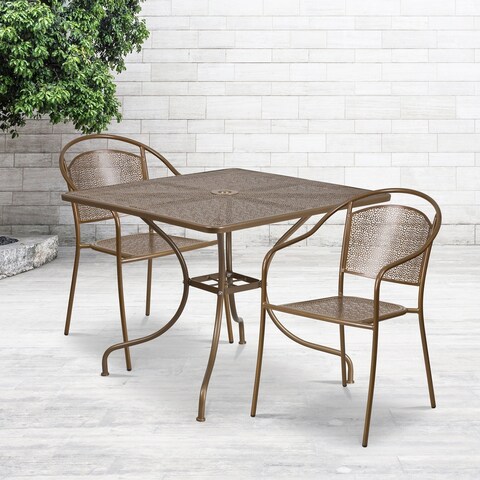 35.5-inch Square Steel 3-piece Patio Table Set with Round Back Chairs