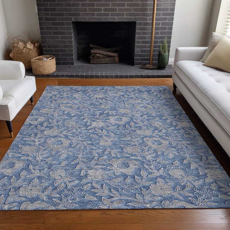 Premium Washable Super Soft Floral Mayfield Rug - Denim - 10' x 14' - Rectangle