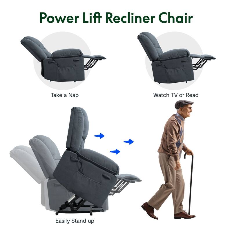FlexiSpot Massage&Heat Power Lift Recliner Chair for Elderly with 2 Side Pockets,Extended Footrest