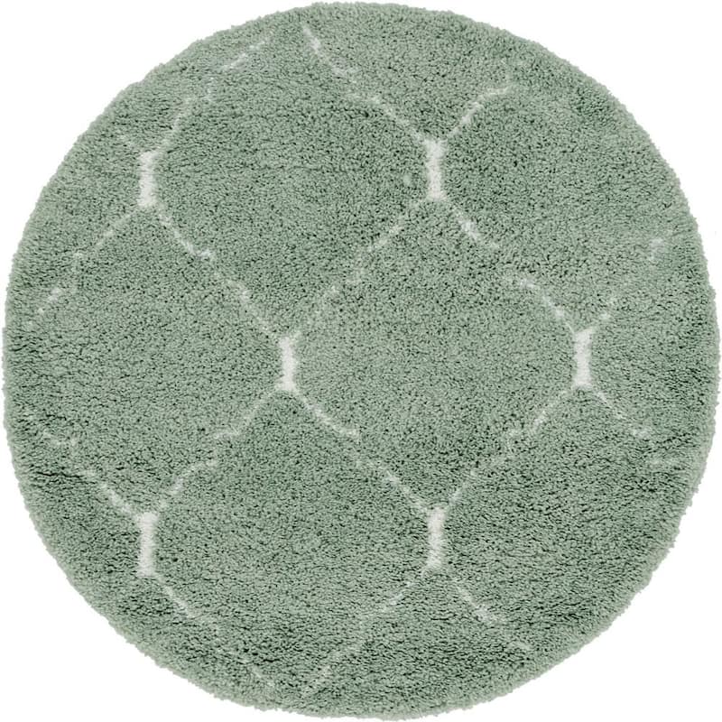 Shag Shoploni Collection Area Rug - 5' Round - Light Green