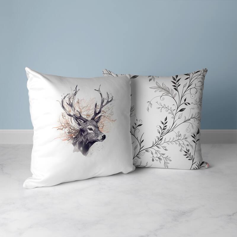 Leaf & Horn Harmony Faux Suede Reversible Throw Pillow White and Orange