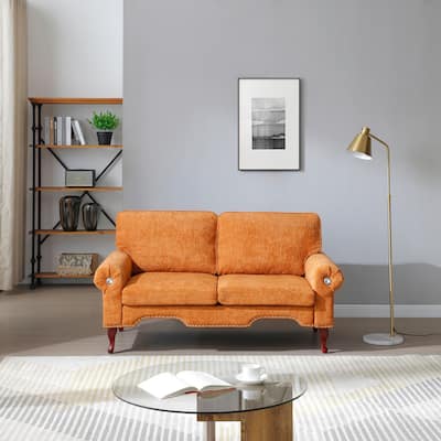 Velvet Upholstered Loveseat Sofa, Small Couch with Tufted Backrest and Wooden Legs, 2 Seater Sofa with Crystal button